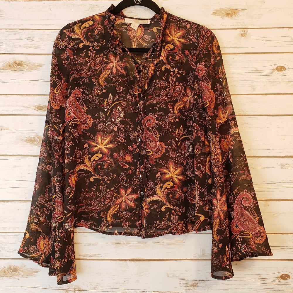 Forever 21 bell sleeve semi-sheer top